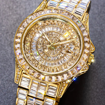 Full Iced Out Watches For Men Luxury Handmade Mosaic Diamond Silver Steel Watch Fashion Hip Hop Silver Automatic Date Male Clock