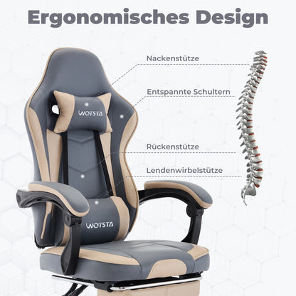 WOTSTA Gaming Chair with Footrest Gamer Chairs Ergonomic with Lumbar Cushion Headrest Chair Height Adjustable Computer Chair