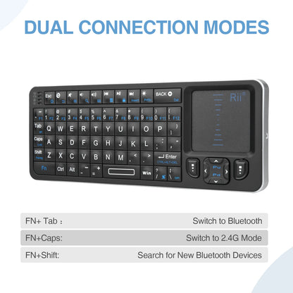 Rii Mini Wireless English Keyboard with TouchPad for Android TV Box/Mini PC/Laptop Mac, Laptop, Windows, Tablet
