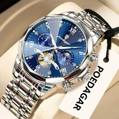 Montre homme POEDAGAR de luxe originale, étanche, chronographe lumineux, montre-bracelet en acier inoxydable à quartz, montres haut de gamme pour hommes