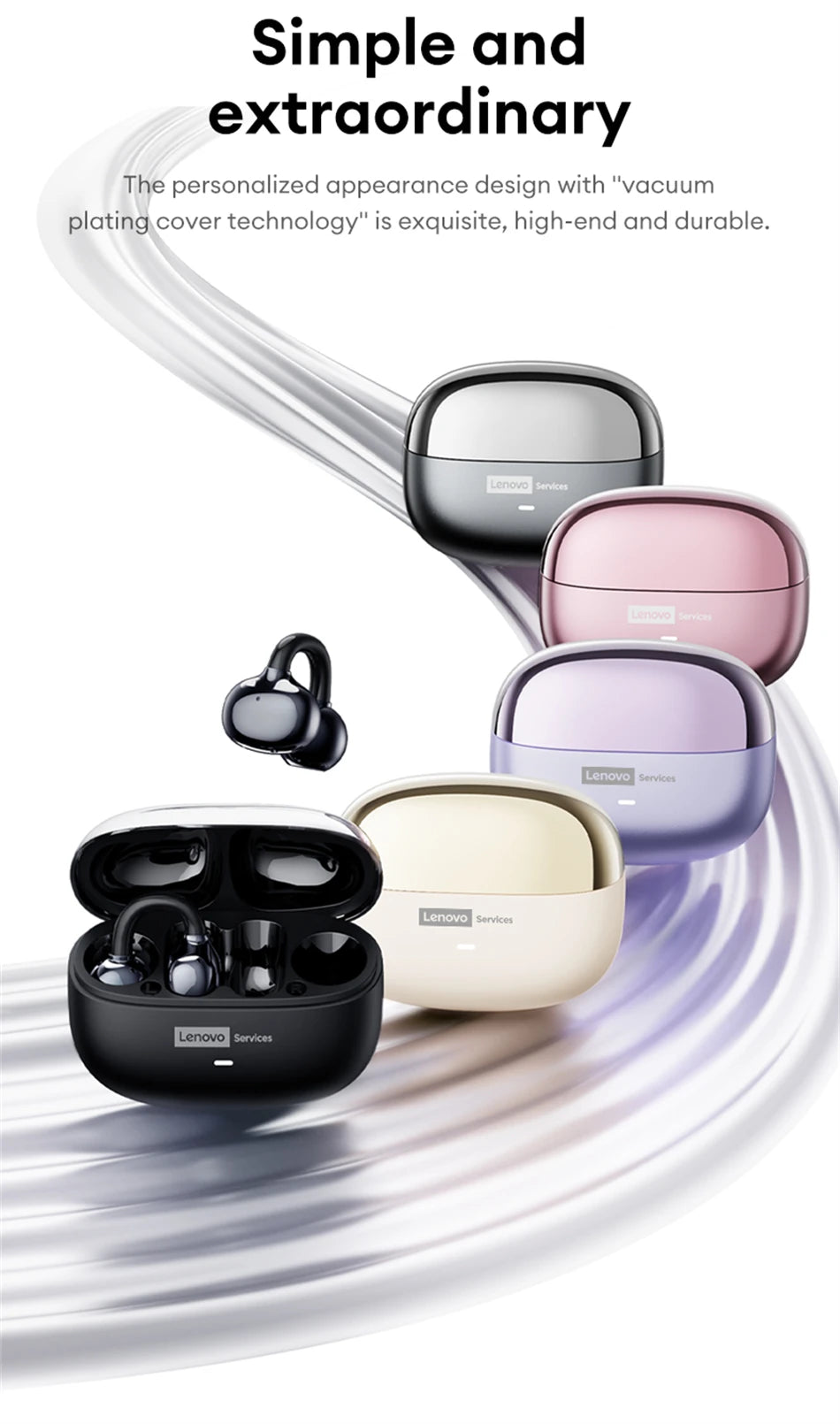 Auriculares Lenovo LE302 inalámbricos Bluetooth 6.0, batería de larga duración, clip deportivo para la oreja, estéreo HIFI con cancelación de ruido