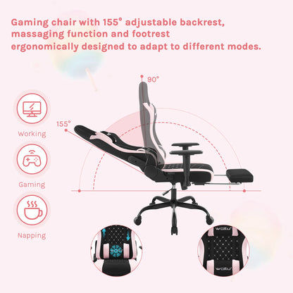 WOLTU Massage Gaming Chair Ergonomic Adjustable Height Office Armchair with Headrest Footrest Swivel Chair Mesh Computer Chair