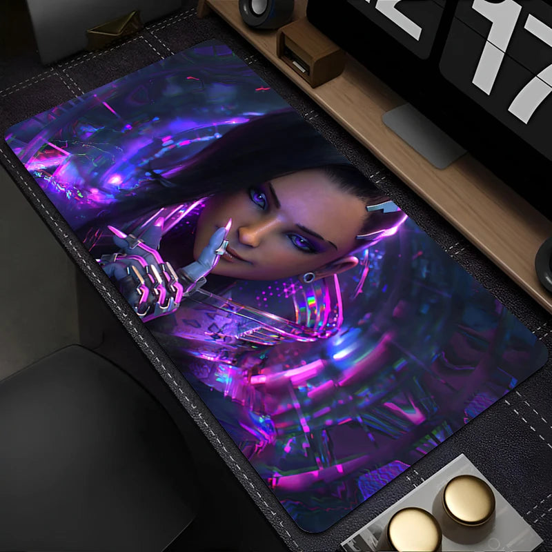 Tappetino mouse PC Overwatch Sombra sexy, tappetino per laptop viola kawaii con ragazza anime, tappetino per tastiera, accessori gaming, tappetino da scrivania per gamer
