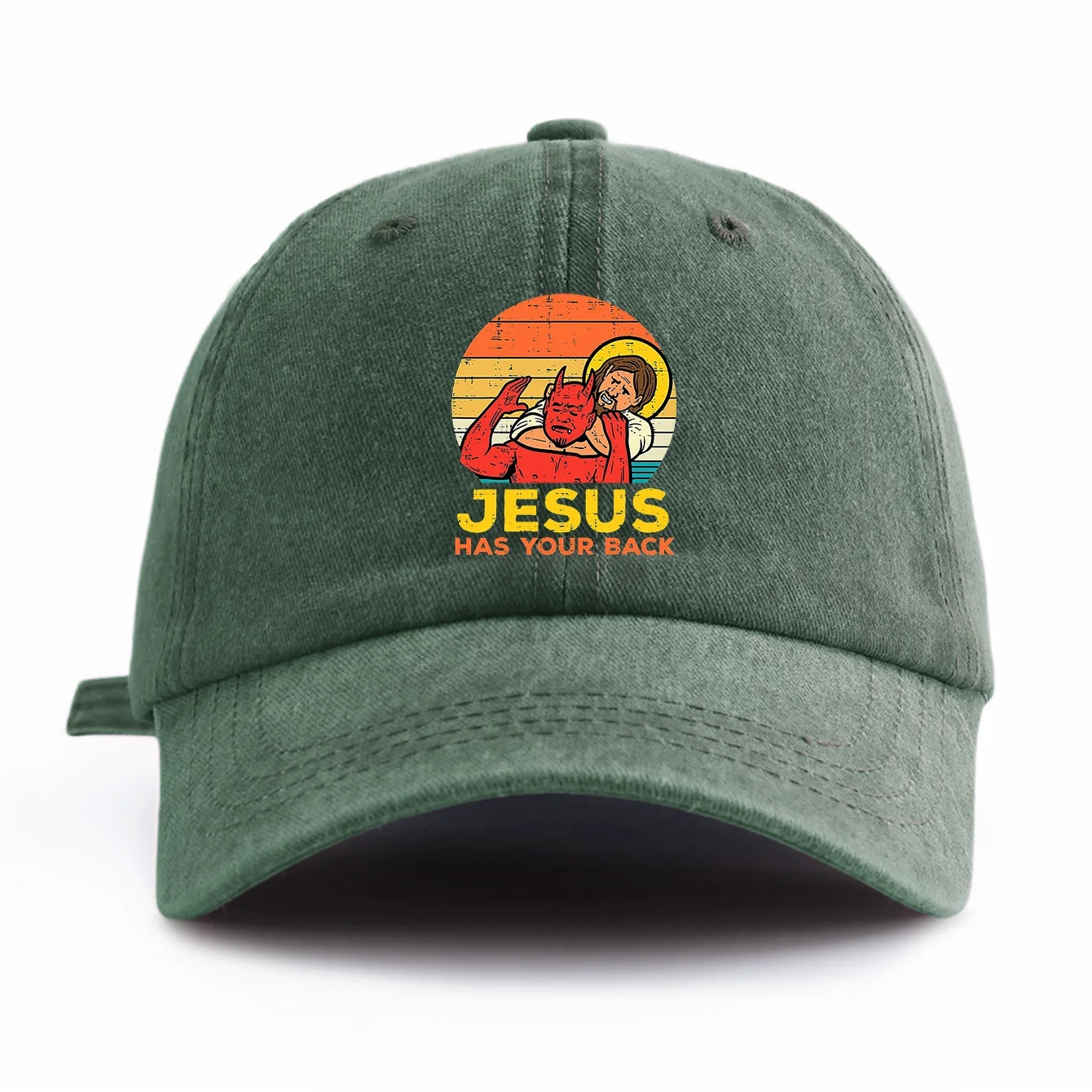 1pc JESUS HAS U BACK Print Washed Baseball Cap for Adults,Minimalist Retro Style Casual Soft Adjustable Dad Hat,Perfect As Gift