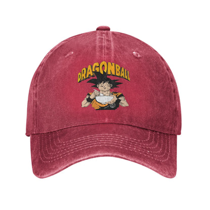 Retro DBZ dragon ball Goku Eating Ramen Baseball Caps Unisex Distressed Washed Sun Cap  Outdoor Summer Adjustable Fit Hats Cap