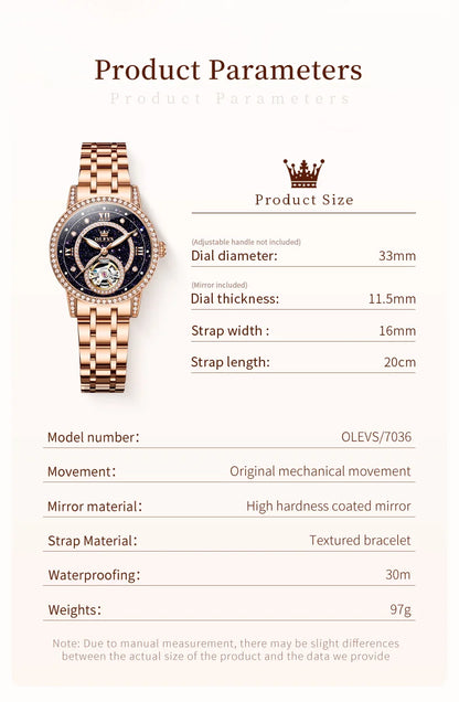 OLEVS Brand Fashion Women Mechanical Watches Starry Sky Dial Diamond Automatic Wristwatch Ladies Waterproof Luminous Clock Women