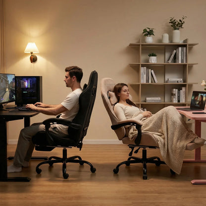 Massage Gaming Chair, Computer Office Chair with Comfy Fabric, Height Adjustable Game Chair with 360°-Swivel Seat and Headrest