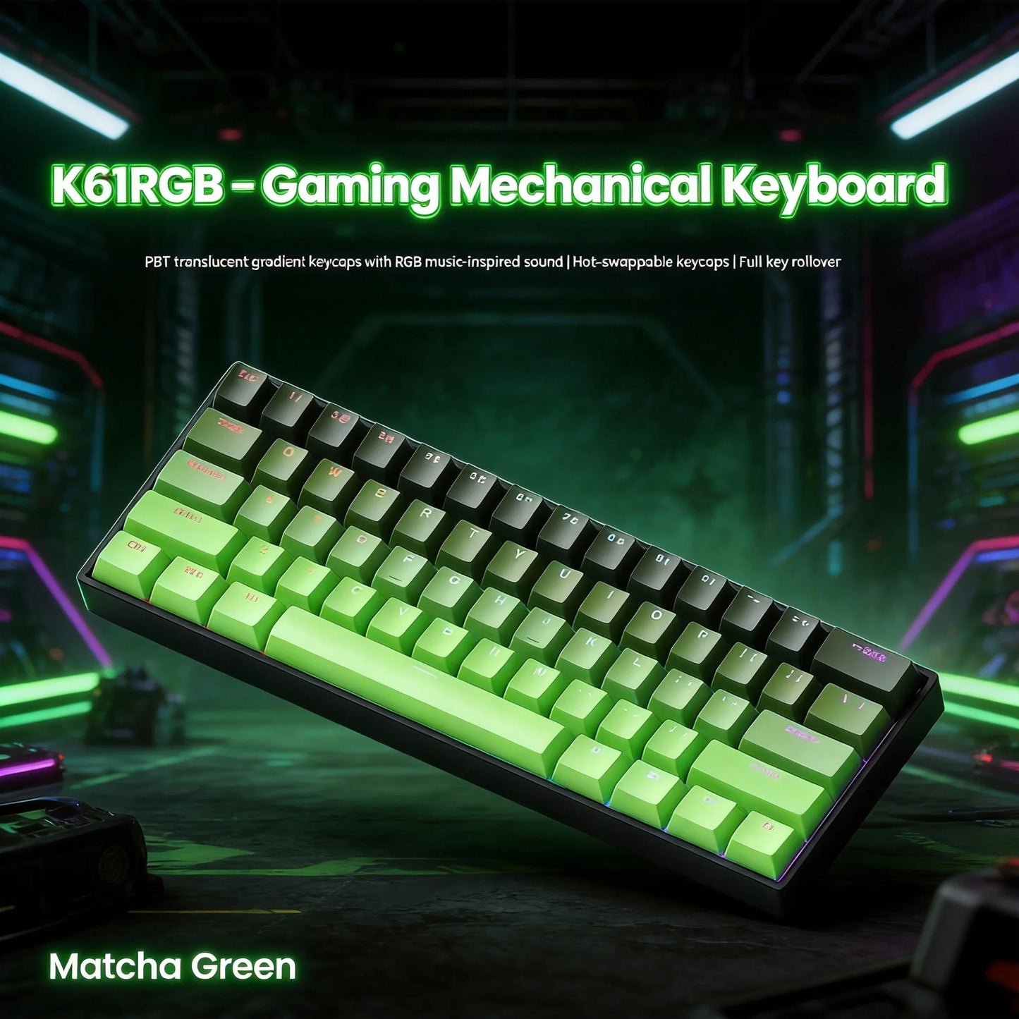 K61 kabelgebundene tragbare mechanische Tastatur, Phantom RGB farbenfroh, Reaktionsgeschwindigkeit auf Gaming-Niveau, ergonomisches Design, für Gaming und Büro geeignet