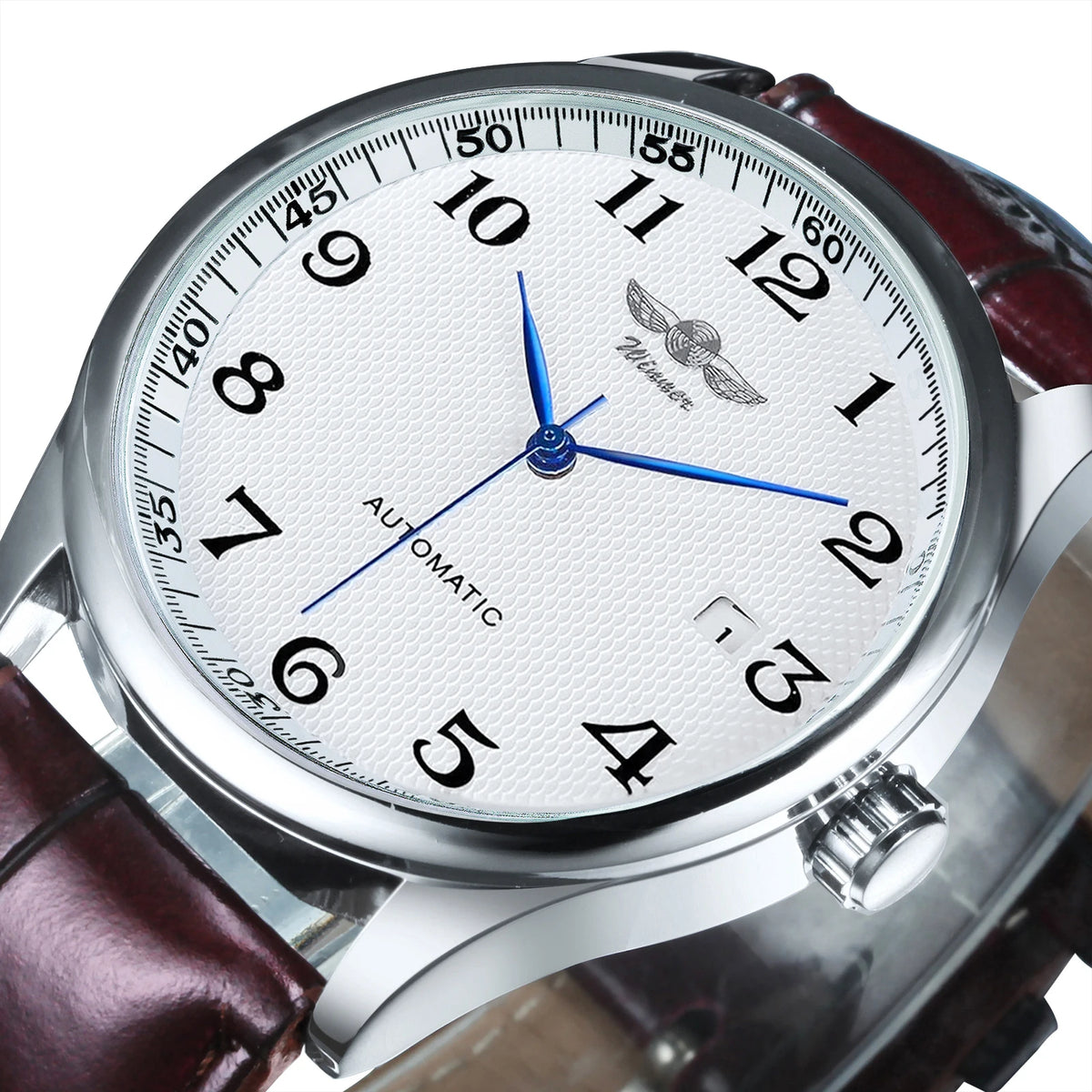 Montre pour homme WINNER – Style classique, rétro et élégant – Montre mécanique automatique avec calendrier – Marque de luxe, boîtier en acier et bracelet en cuir