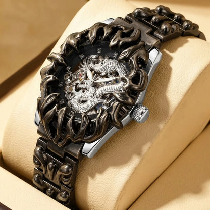 A men's yellow and black retro style classical irregular dragon patterned tourbillon mechanical watch