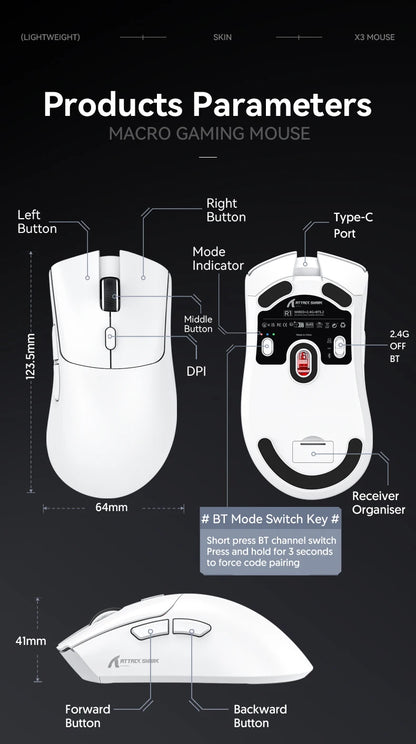 ATTACK SHARK R1 Bluetooth Mouse-Viral Mouse Reviewed by Influencers, Brand-direct authentic,PAW3311 sensor with 1K Hz for Gaming