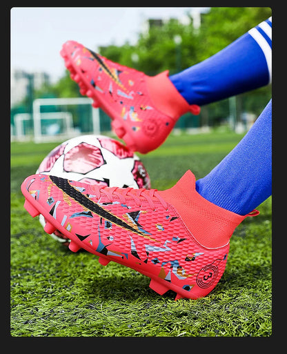 Professional Soccer Shoes Men Outdoor High-Top Sports Football Boots Boots Ag/Fg Long Spikes Artificial Grass Training Match