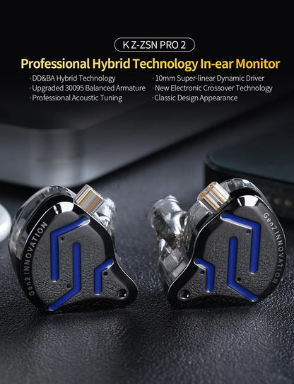 KZ ZSN Pro 2 In-Ear Metal Headphones Sport Noise Canceling Music Headphones Hybrid Drivers 1BA+1DD HIFI Bass Headphones