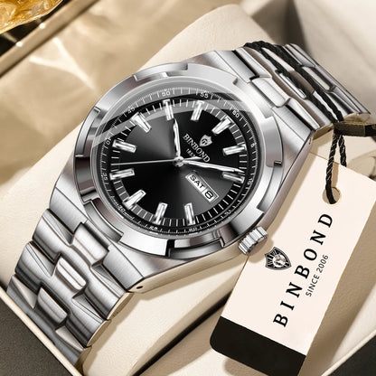 Relojes de cuarzo BINBOND de acero inoxidable para hombre – Reloj de lujo, resistente al agua y luminiscente – Modelo original para hombre