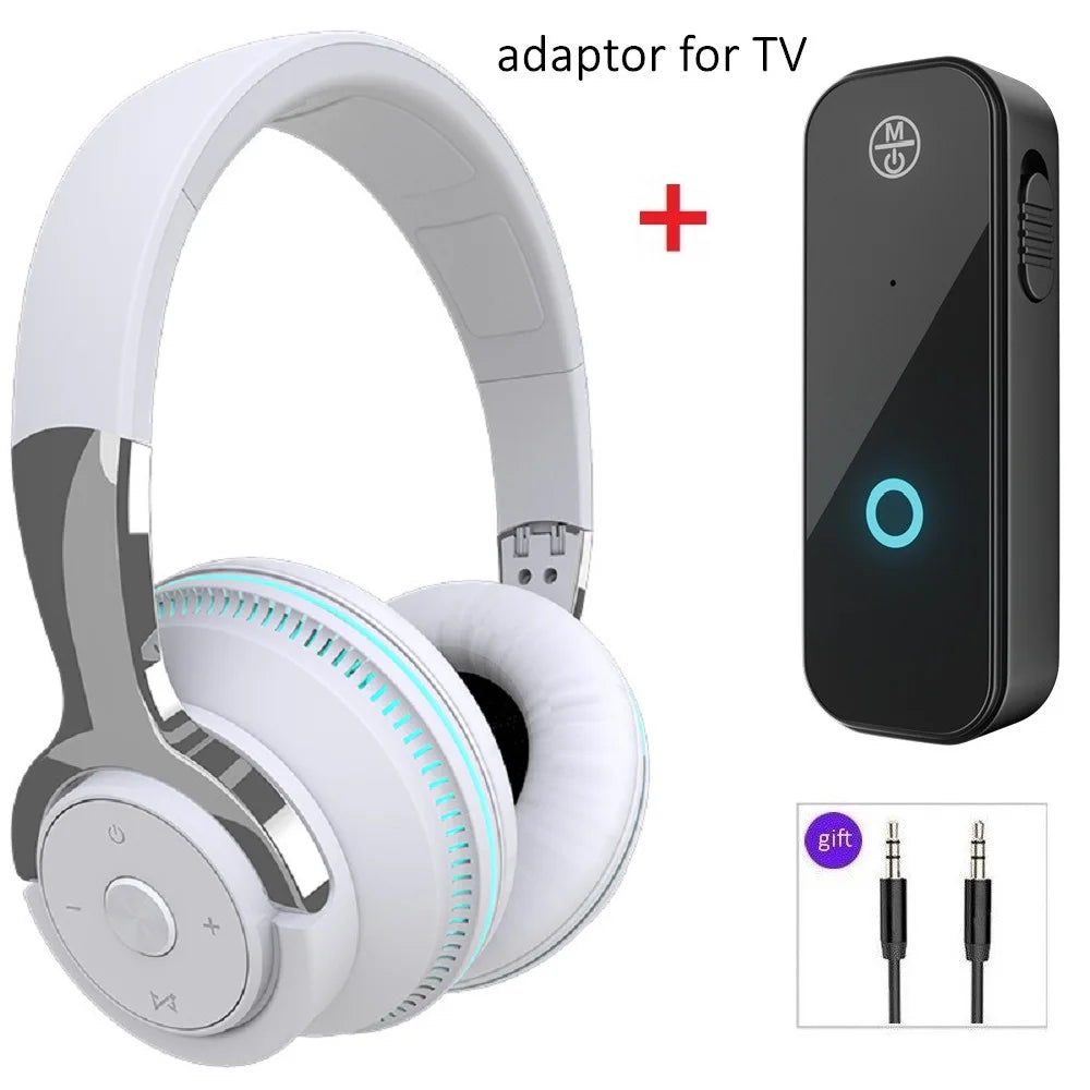 Casque Bluetooth sans fil avec micro, adaptateur USB, suppression du bruit, stéréo, pliable, basses puissantes pour TV