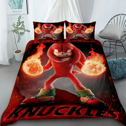 Cartoon Duvet Cover Set , Washable Cotton Bedding – S-Sonic-S the H-Hedgehog Movie Theme Student Bedroom Decor for All Seasons