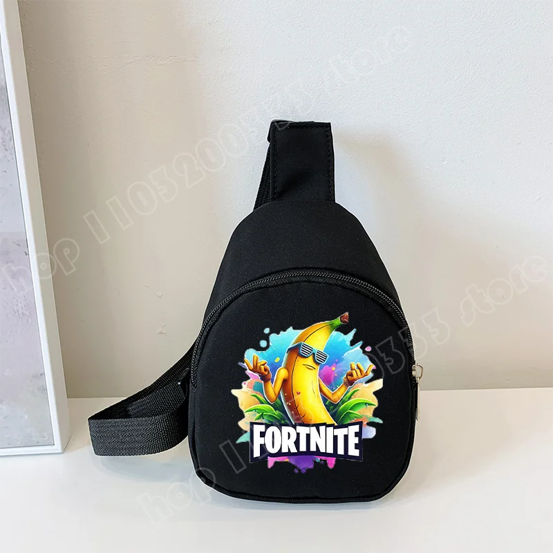Fortnite Umhängetasche mit Game-Print für Kinder, Mini-Brusttasche, klassische schwarze Schultertasche und Geldbörse, geeignet für Schule und Outdoor-Aktivitäten