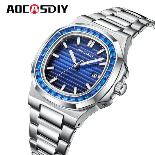 2023 New AOCASDIY Luxury Watch Business Waterproof Male Clock Luminous Date Stainless Steel Square Quartz Men Watch reloj hombre