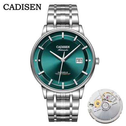 CADISEN Automatic Mechanical Ultra-thin Wristwatch MIYOTA 9015 Top Brand Luxury Curved Single-dome Sapphire Crystal Watch Man