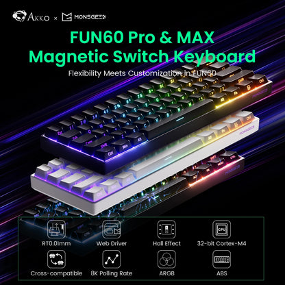 MONSGEEK FUN60 PRO&MAX HE Mechanische Tastatur mit Magnetschaltern, 60% kabellose Gaming-Tastatur, Rapid Trigger, 8K ARGB, Custom-Tastatur
