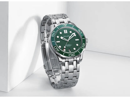 PHYLIDA New Green Dial PT5000 MIYOTA Automatic Watch DIVER 200M Sapphire Crystal Solid Bracelet WR 20Bar