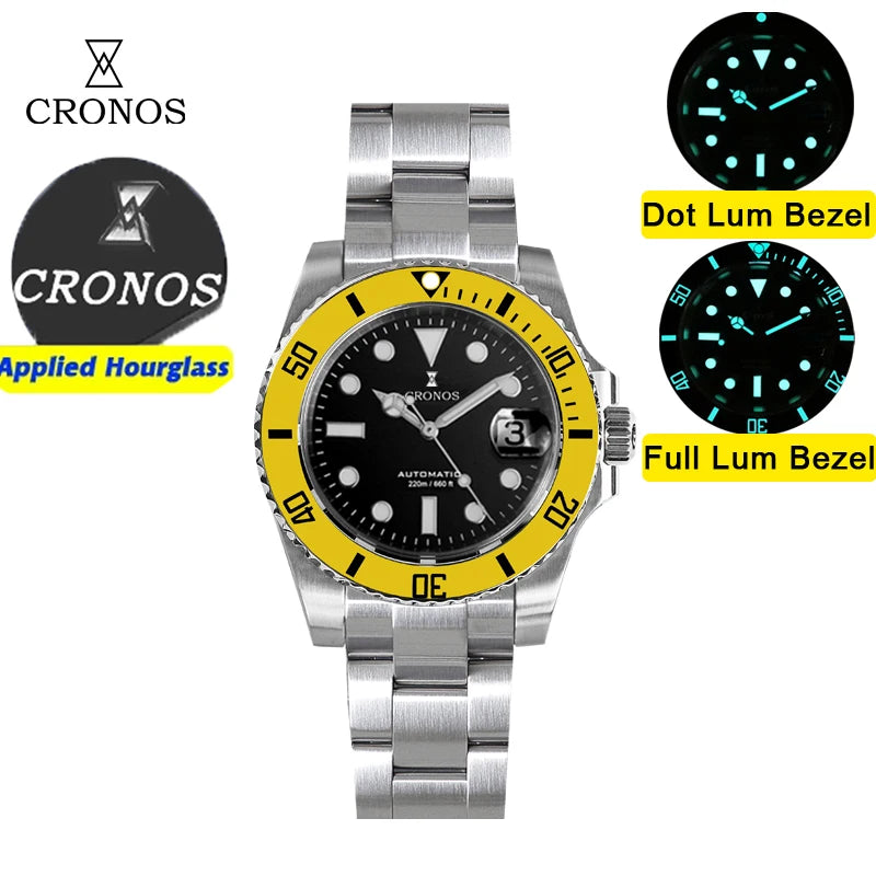 Cronos New 40mm Diver Men's Watches Luxury Miyota9015 Automatic Mechanical Watch Sapphire Crystal Waterproof 200m Adjustable Clasp L6045