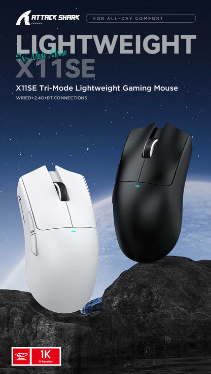 ATTACK SHARK X11 SE Wireless Gaming Mouse 22000 DPI,PixArt PAW3311 Sensor,BT/2.4G/Wired,59g Lightweight,2000W Clicks