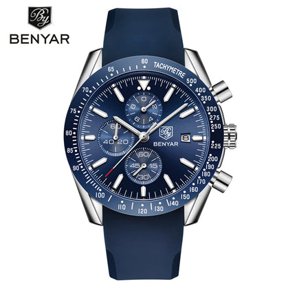 Relojes de lujo para hombre BENYAR: relojes de pulsera de cuarzo con correa de piel, resistentes al agua hasta 30 m, estilo deportivo.