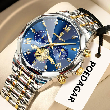 Montre homme POEDAGAR de luxe originale, étanche, chronographe lumineux, montre-bracelet en acier inoxydable à quartz, montres haut de gamme pour hommes