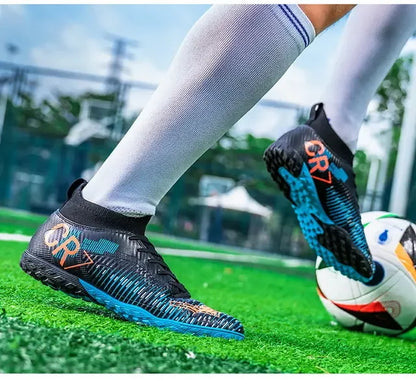 Kids Anti Collision Toe Football Boots Lace Up Closure Short Non Slip Studs Wearproof Breathable Outdoor Grass Game Shoes