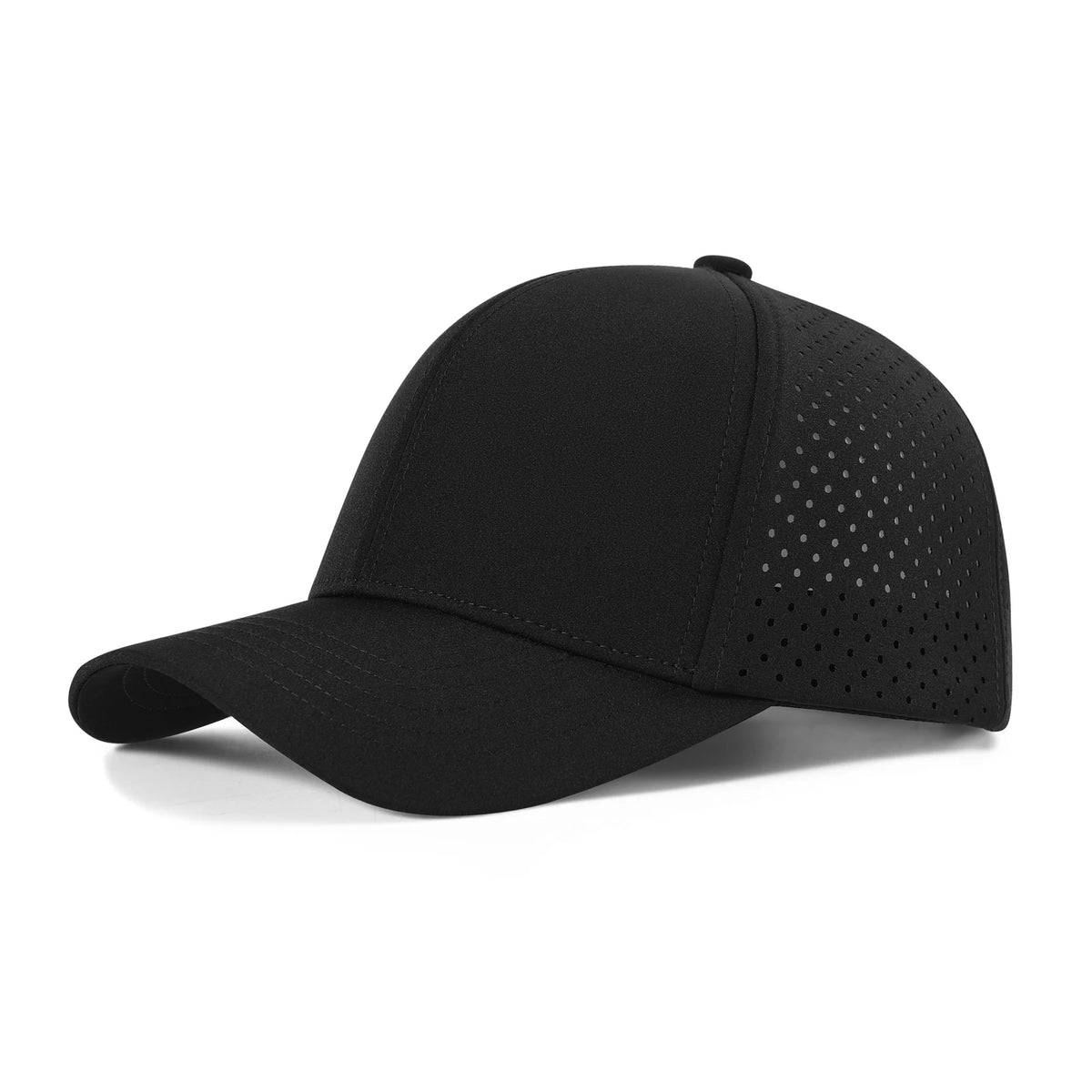 VOBOOM Boné de basebol para homem de secagem rápida, em malha cortada a laser, com aba curva e fecho de pressão, para corrida ao ar livre e viagens, preto