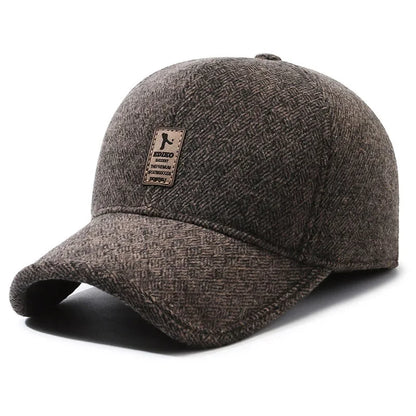 Winter Baseball Cap Warm Windproof Thickened Woolen Knitted Ear Protection Cap Men Adjustable Outdoor Sport Running Earflap Hat