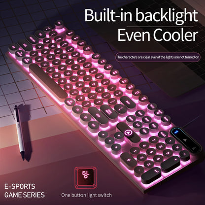 Typewriter Round 104 Keys Gaming Keyboard Wired Keyboard Color Matching Backlit Computer E-sports Peripherals for Desktop Laptop