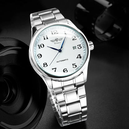 Montre pour homme WINNER – Style classique, rétro et élégant – Montre mécanique automatique avec calendrier – Marque de luxe, boîtier en acier et bracelet en cuir