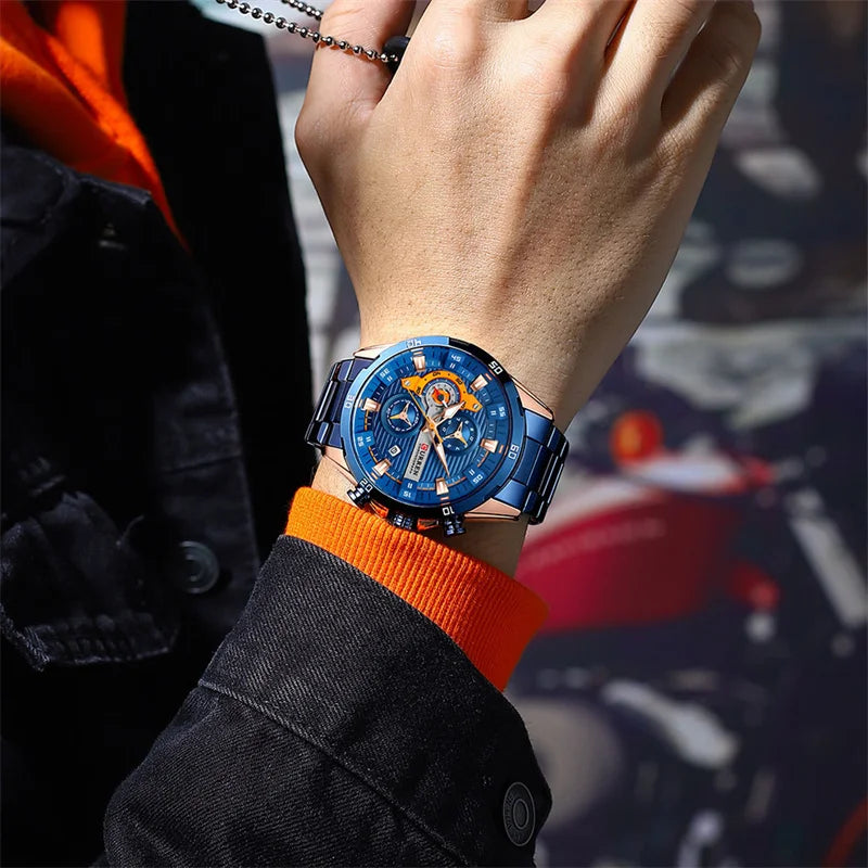 Reloj de lujo para hombre CURREN 8402, nuevo, de acero inoxidable, hermético, con cronógrafo y luz nocturna.