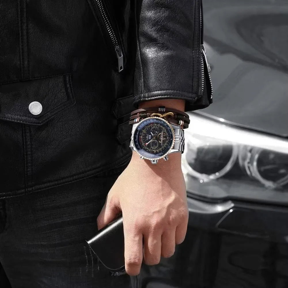 Montre mécanique automatique rétro de luxe JARAGAR 034, tourbillon, squelette creux, acier inoxydable, calendrier de la semaine, montre pour homme