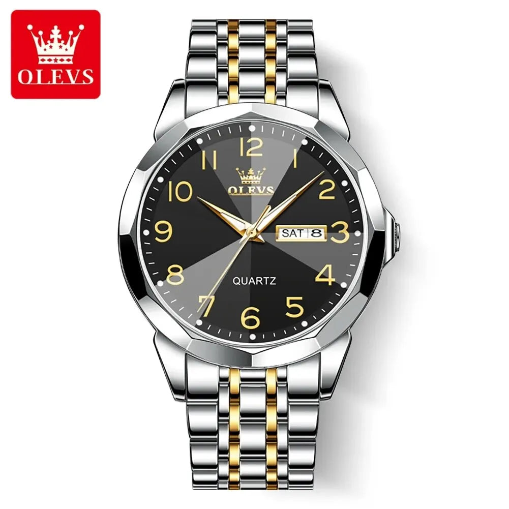 Reloj para hombre OLEVS 9970 – Modelo elegante con esfera digital, indicador de fecha y día, resistente al agua, luminiscente, de cuarzo – Reloj de lujo original