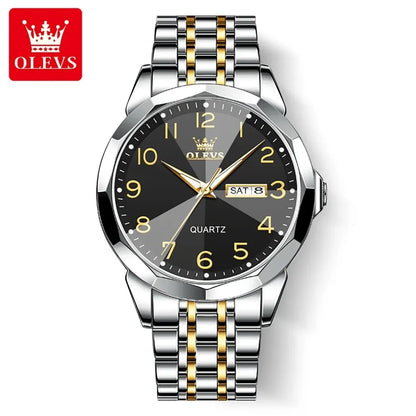 Reloj para hombre OLEVS 9970 – Modelo elegante con esfera digital, indicador de fecha y día, resistente al agua, luminiscente, de cuarzo – Reloj de lujo original