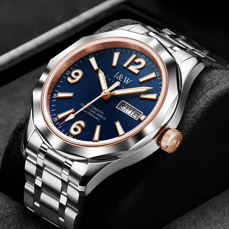 Reloj mecánico de lujo para hombre Reloj CARNIVAL de tungsteno, movimiento automático MIYOTA 8205, resistente al agua.