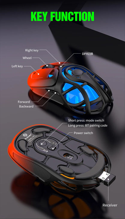 X10 Tri-Mode Gaming Mouse Wireless Mouse 10000 DPI 1000Hz Return Rate Bluetooth Mouse RGB Rechargeable Mouse BT/2.4G/Wired Mice