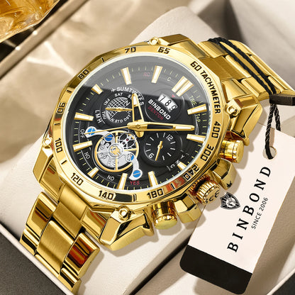 Montres à quartz de luxe BINBOND pour hommes, lumineuses, étanches, avec date automatique, précises et durables, style sport et affaires.