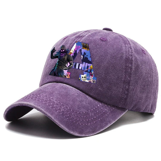 Fortnite A-Z Letter Adult Baseball Cap Men Women Adjustable Hat Washed Denim Retro Hip Hop Sun Hat Outdoor Sports Accessory Gift