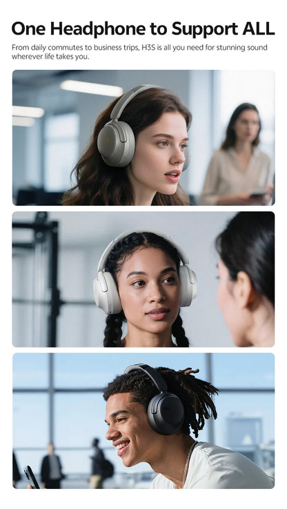 QCY H3S ANC Over Ear Headphones -56dB Noise Cancelling Headsets Bluetooth 6.0 Hi-Res LDAC Spatial Sound Earphones Dual Driver