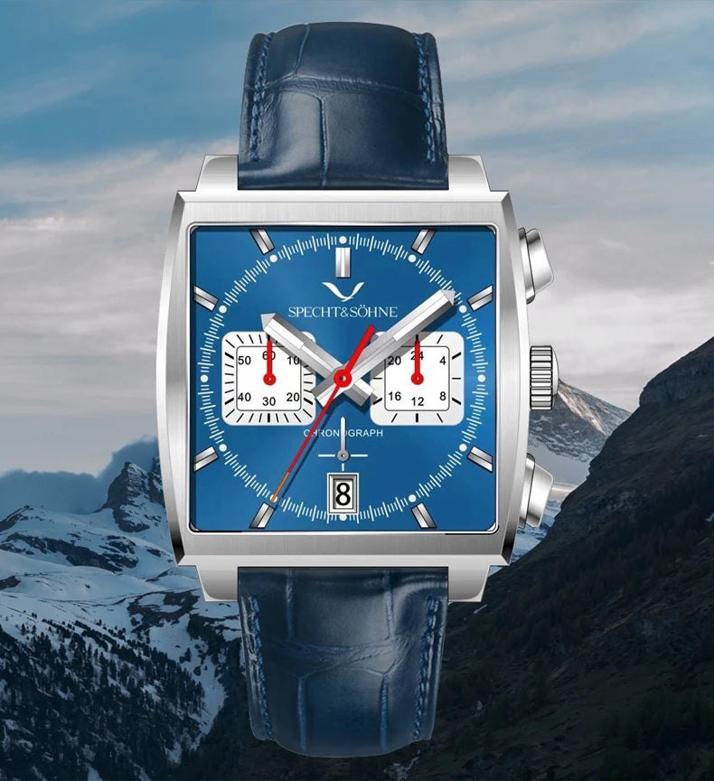2024 Specht & Sohne New Classic Men's Quartz Watch Blue Color Stainless Steel Japan VK63 Movt Genuine Leather Montre Homme 39MM