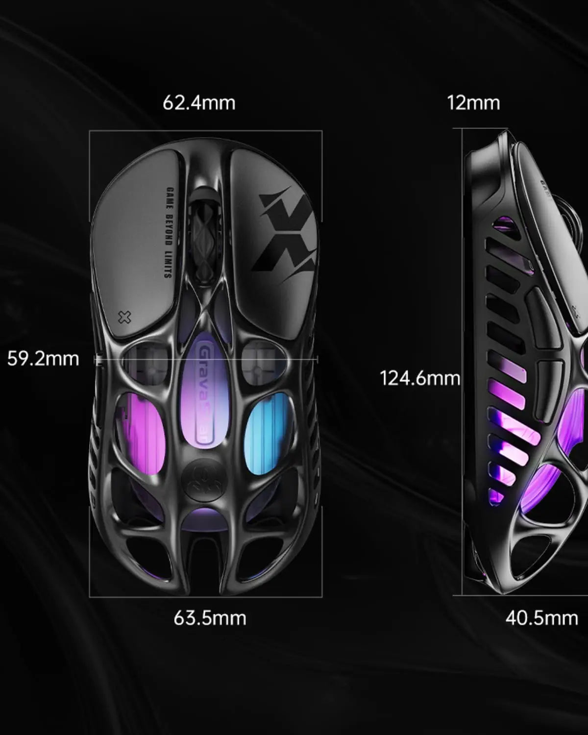 GravaStar Mercury X Wireless Gaming Mouse – 32,000 DPI PAW 3950 Sensor, 1000Hz Polling Rate, Only 49g, Magnesium Alloy Hollow Frame