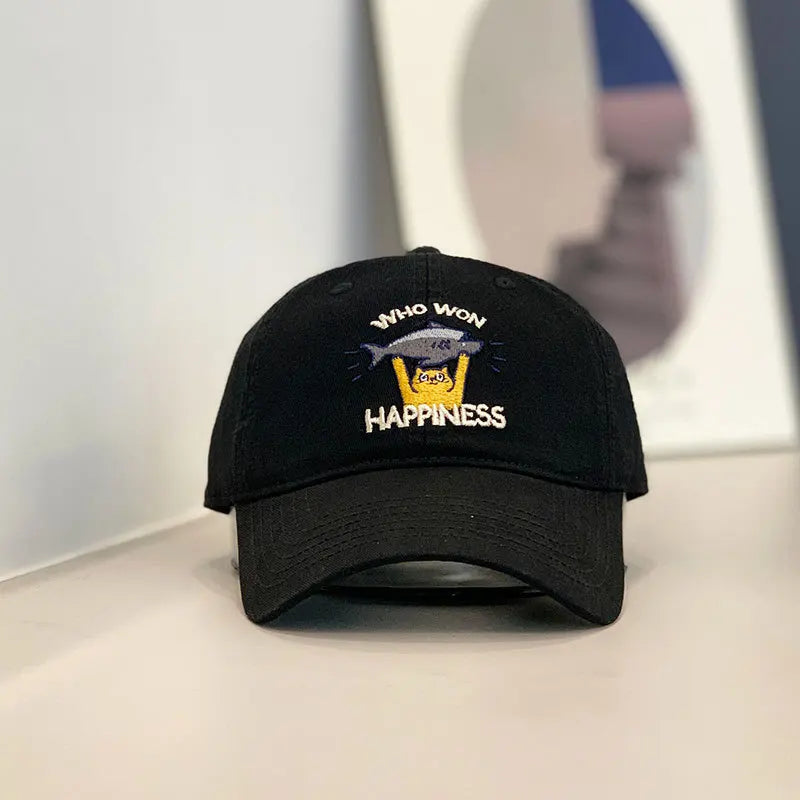 Baseballkappe – Stickerei mit Katzen- und Fischmotiv