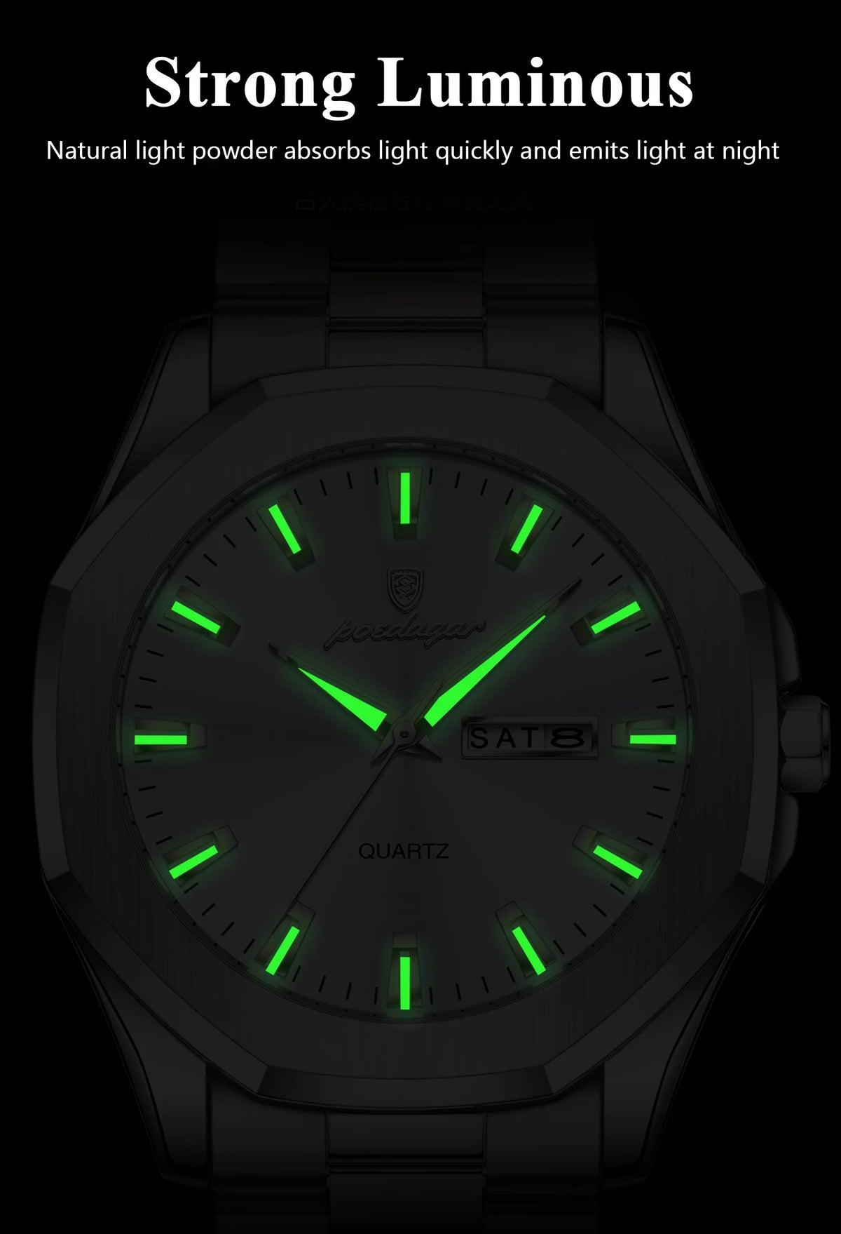 POEDAGAR Luxury Men Wristwatch Waterproof Luminous Week Date Casual Man Clock Stainless Steel Quartz Fashion Men's Watches Reloj
