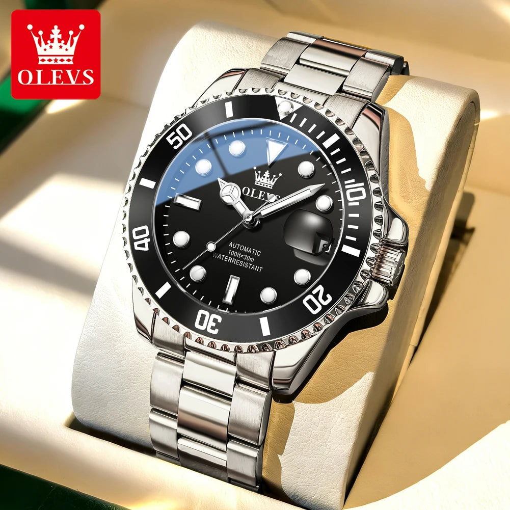 Reloj mecánico automático de lujo para hombre OLEVS 6650 – Resistente al agua, luminiscente, correa de acero – Reloj de pulsera para hombre, estilo profesional, marca de prestigio