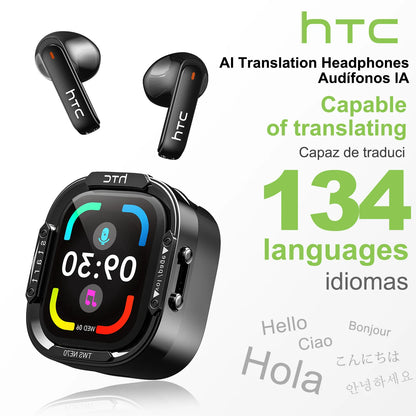 HTC NE70 Bluetooth Earphones Touch Screen TWS in-Ear Wireless Headphones AI Translator Noise Reduction Earbuds Game Heatset