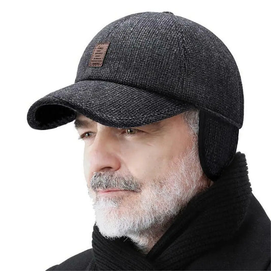 Winter Baseball Cap Warm Windproof Thickened Woolen Knitted Ear Protection Cap Men Adjustable Outdoor Sport Running Earflap Hat